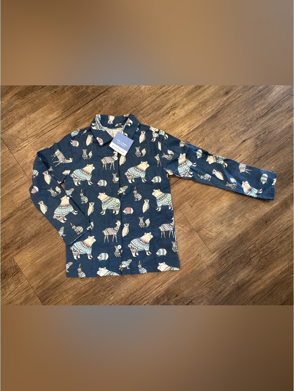 NWT Garnet Hill Boys Polar Bear Button Up Flannel Pajama Shirt Sz XL